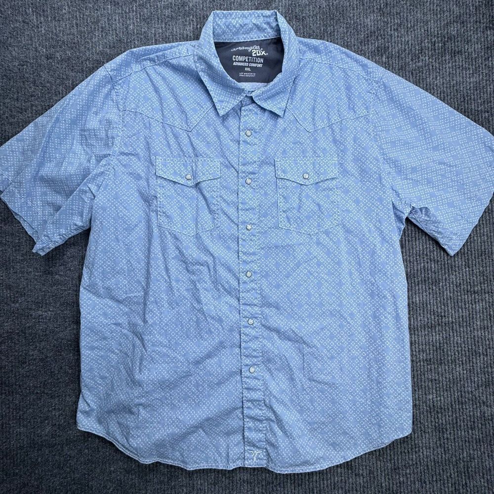 Wrangler Western Shirt Mens XXL Blue 20X Competition Advanced Comfort Pearl Snap